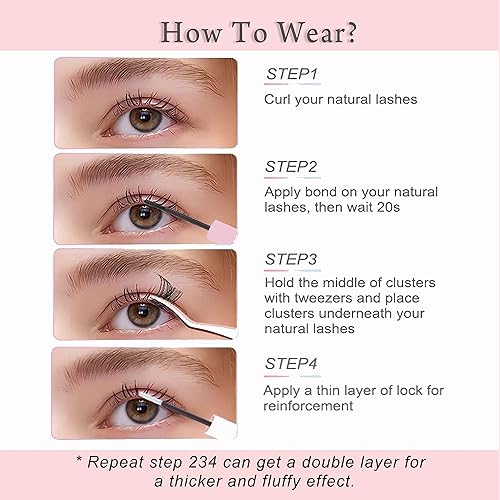 Miniatura 7 de Kit de extensión de pestañas para bricolaje, 144 racimos de pestañas con unión de pestañas y pinzas de pestañas de 0.315 a 0.630 pulgadas, rizo D,