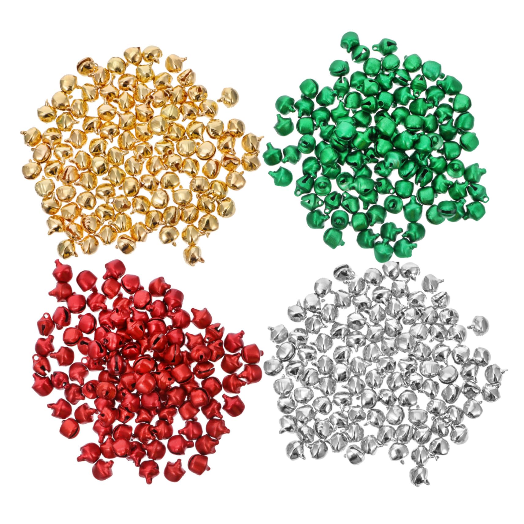 Beatifufu 400pcs Colorful Metal Bells for DIY Crafts Christmas Decorations Home Projects Includes Gold Silver Red Green Each