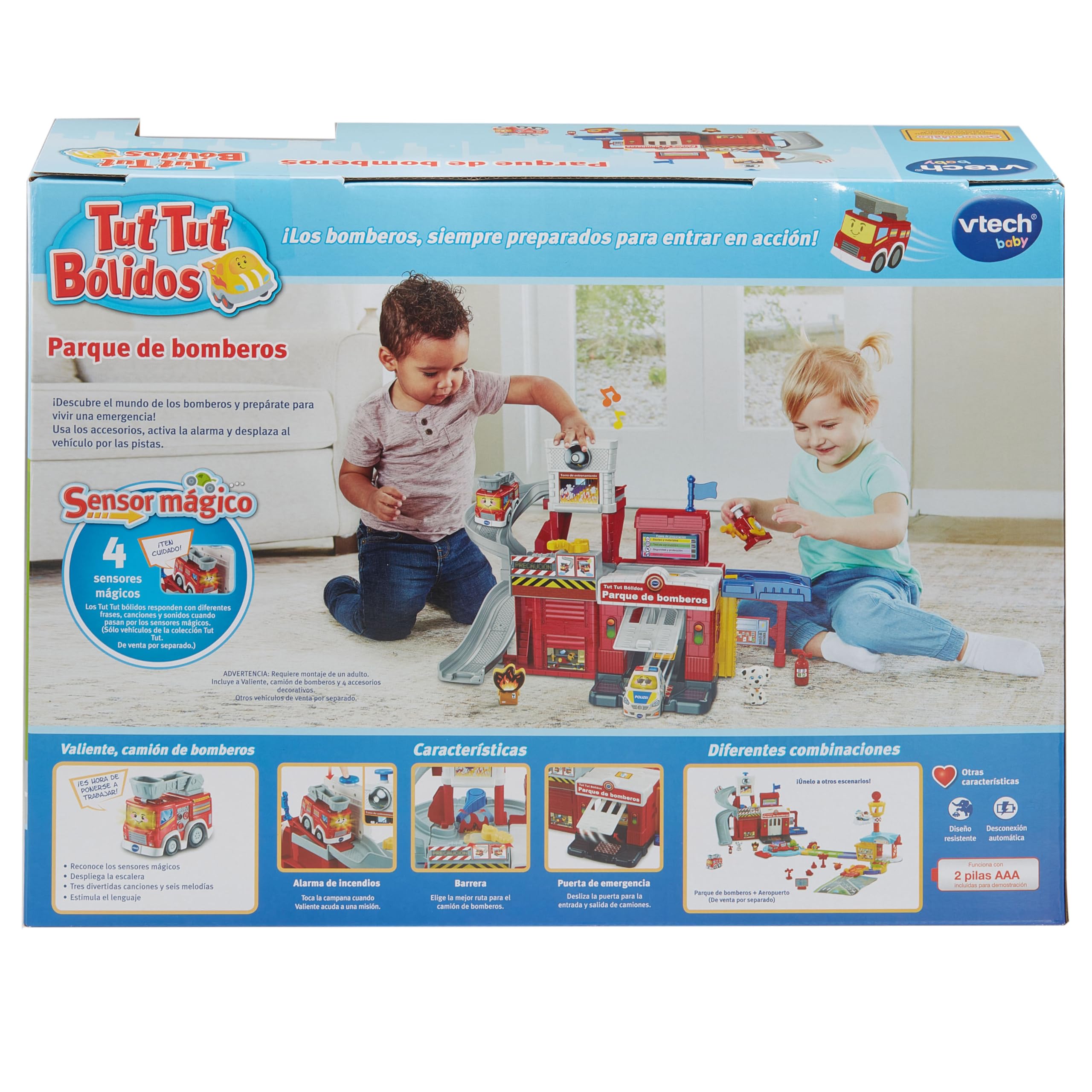 VTech - Parque de Bomberos TutTut Bólidos, Circuito de Coches Interactivo, Playset de Juguete, Incluye Camión de Bomberos, Regalo niños +1 año, Versión ESP