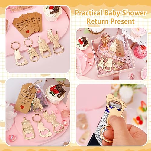 Miniatura 5 de 24 botellas Poppin para baby shower, llavero abridor de botellas de huellas, abridor de botellas de bebé, abridor de biberones con tarjetas para