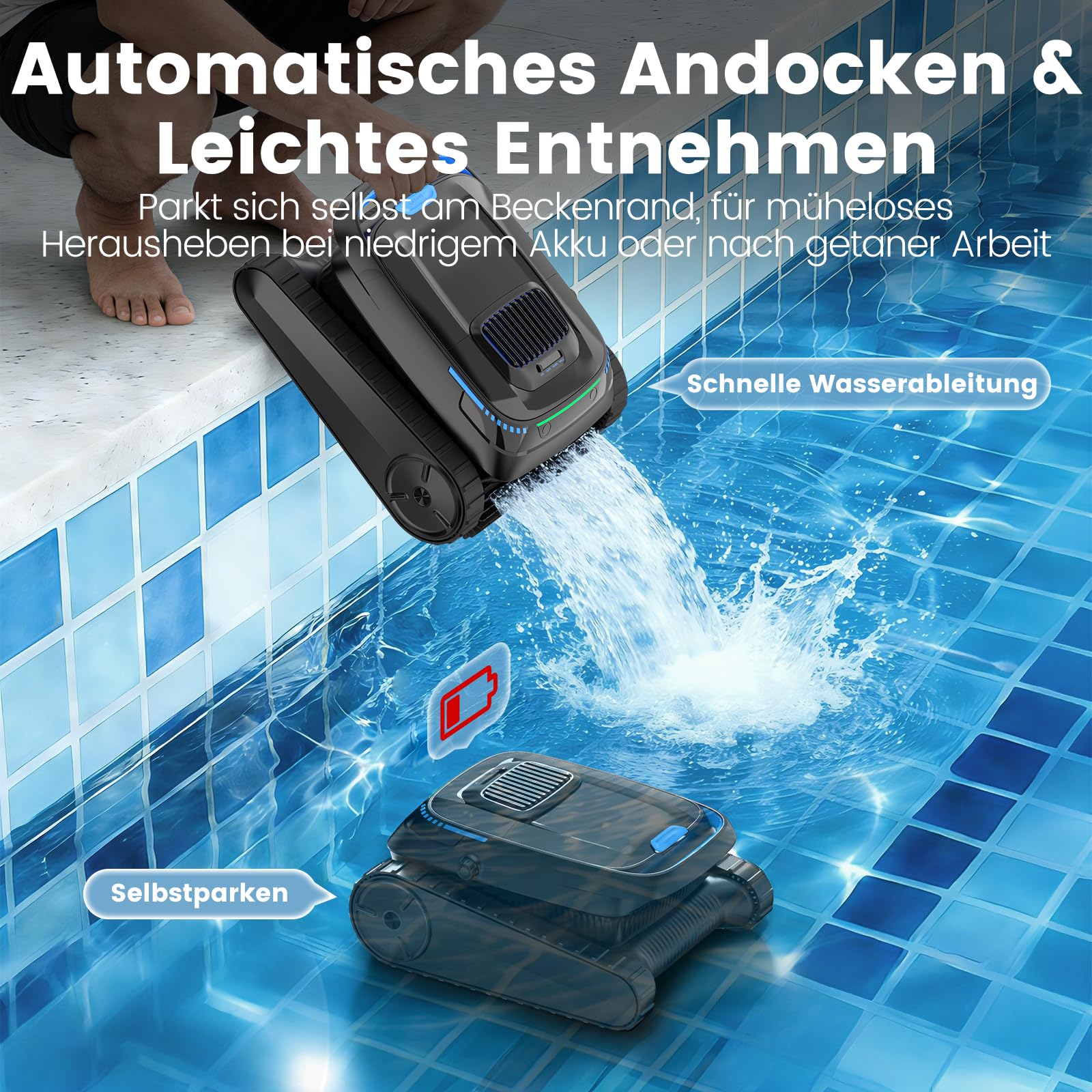 (2026 Neu) Poolroboter Akku Boden und Wand Wasserlinie, Poolsauger Kabelloser, 18927LPH Saugkraft, Intelligenten Navigation für Aufstellpool Eingelassenen Pool bis 170㎡, PC10 (Schwarz)
