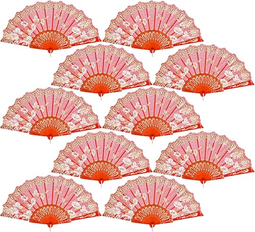 Miniatura 8 de QIRMIZI Paquete de 10 ventiladores plegables – Abanicos de mano de estilo español de mano, abanicos de mano a granel para bodas, fiestas de té,