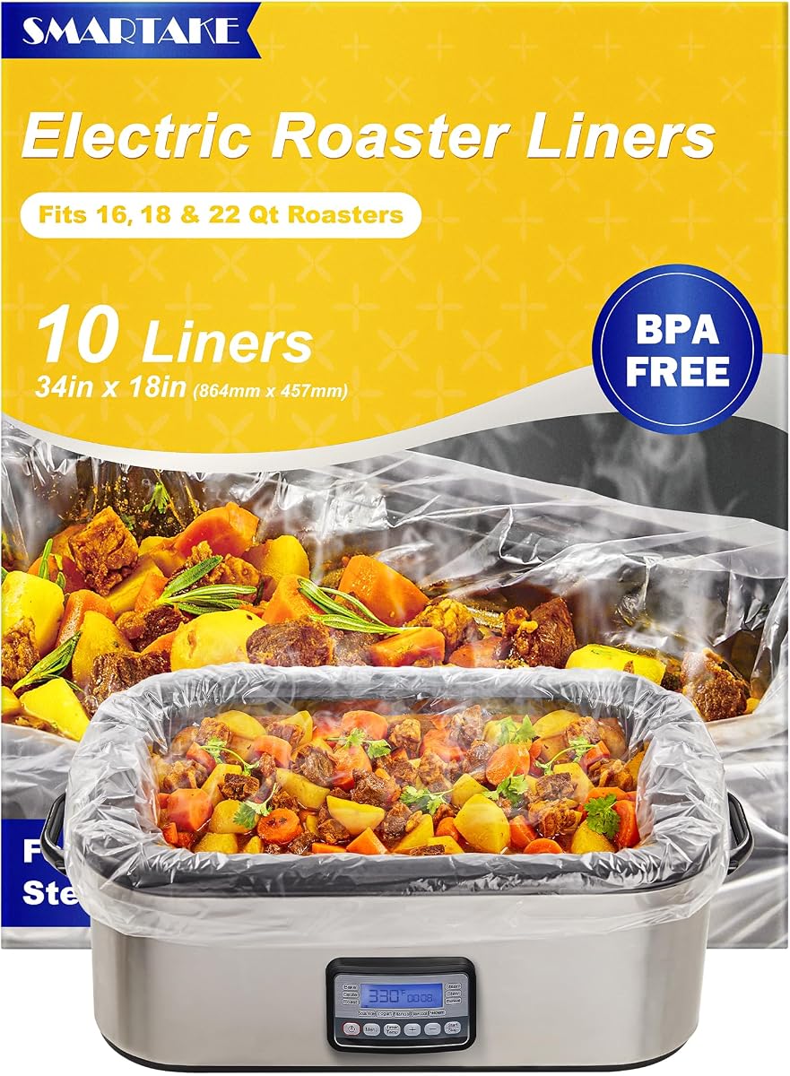 SMARTAKE Revestimientos para tostador eléctrico para limpieza instantánea, 18 x 34 pulgadas | Bolsas desechables para cocinar en horno de pavo, 10 unidades, sin BPA, se adapta a sartenes para asar de 16, 18 y 22 cuartos, para Navidad y Acción de Gracias