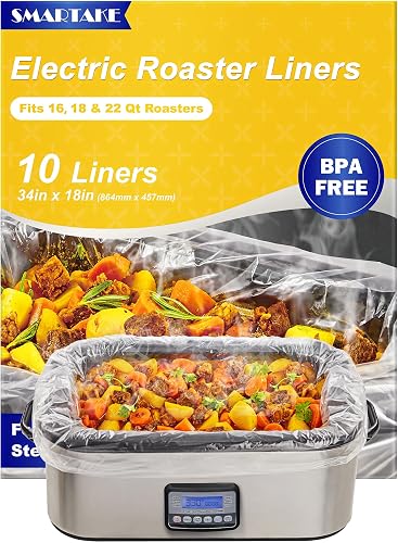 SMARTAKE Electric Roaster Liners, 10 Count Disposable Roaster Liners, Fits 16, 18, 22 Quart Roasters, Roaster Pan Oven Liners Plastic Cooking Bags for Instant Cleanup, 18 x 34 Inch