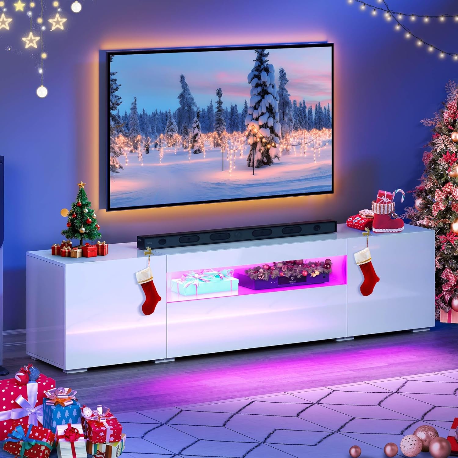 YITAHOME TV Stands for Living Room, 75 inch TV Stand, Entertainment Center with Storage, Modern Television Stands, Led TV Stand, High Glossy Gaming Media Stand, White