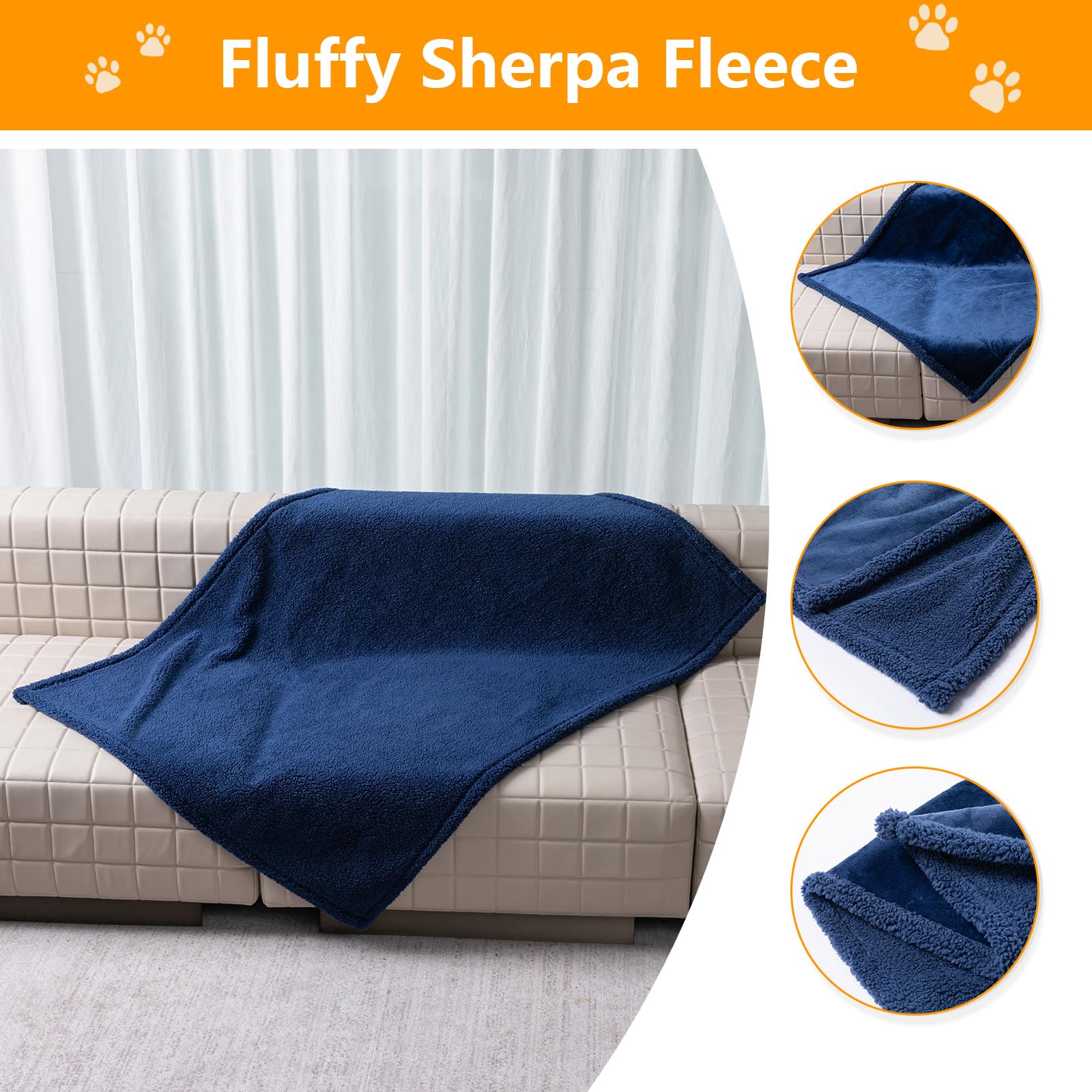 Maidewow Waterproof Dog Blanket Navy Dark Cat Throw Blanket for Couch Bed Cover Reversible Fluffy Jacquard Fleece Bed Mat Cover Puppy Leakproof Blankets Washable Cover -Navy,S - Image 4