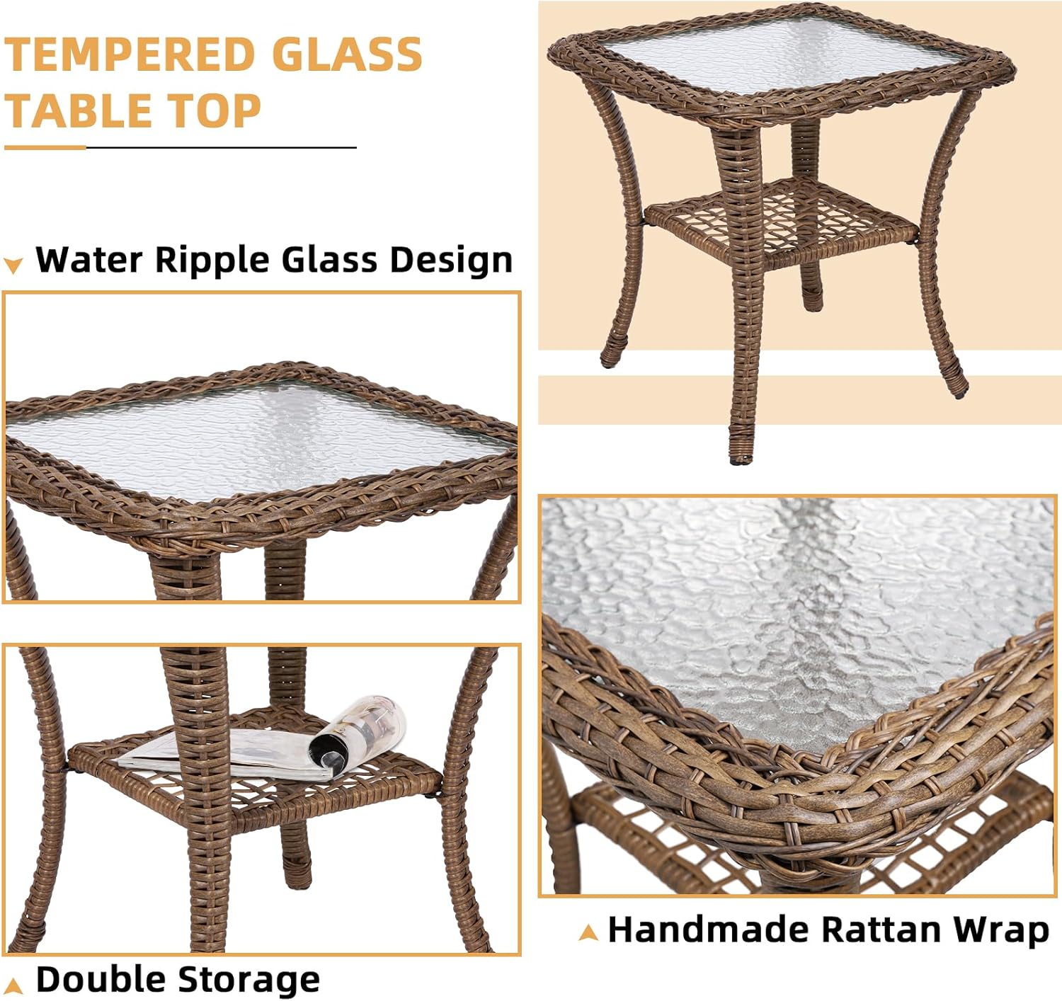 3 Pieces Wicker Patio Bistro Set, Outdoor Furniture Patio Conversation Set of 360 Degree Swivel Glider Rocker Chair with Thickened Cushions and Glass Coffee Table for Backyard (Navy Blue)