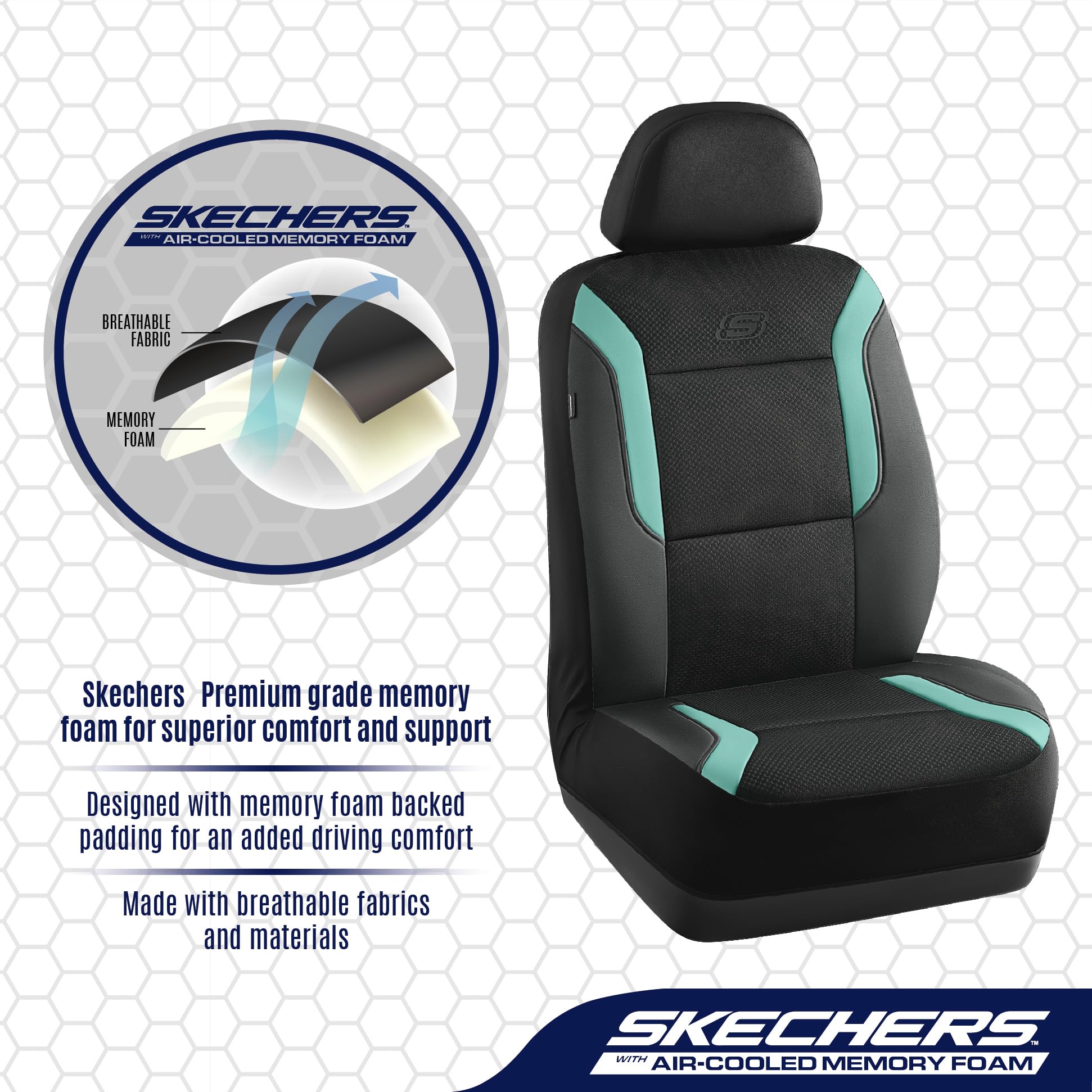 Skechers Memory Foam Car Seat Covers Air Cool Mesh Thick Seat Covers Car Seat Full Sets Airbag Compatible — view 5