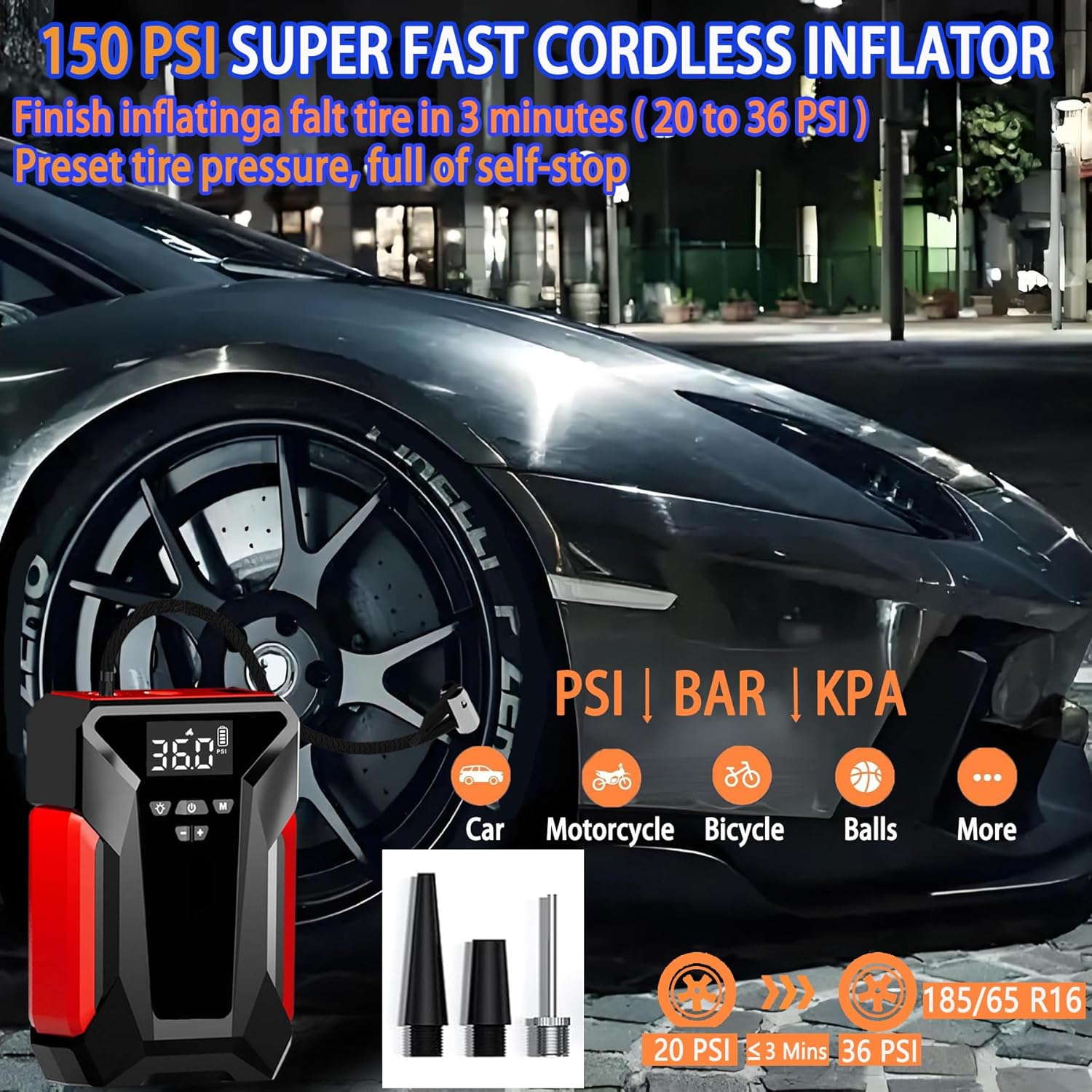 Car Jump Starter with Air Compressor, 4000A Portable Car Battery Jump Starter (8L Gas/6L Diesel), 12V Battery Charger Booster,150PSI Auto-Shutoff Tire Inflator, Portable Jumper Cables - Image 3