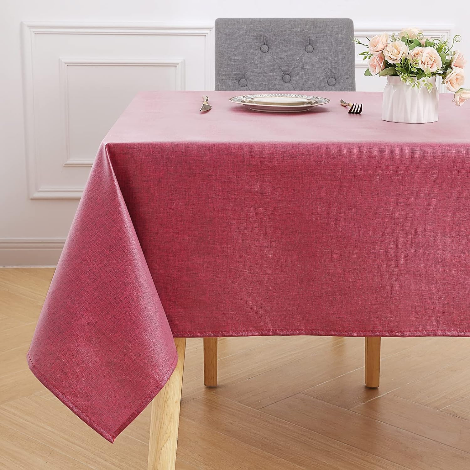 smiry Rectangular Table Cloth Wipe Clean 140x100 cm, Wipeable Water Resistant Linen Tablecloth