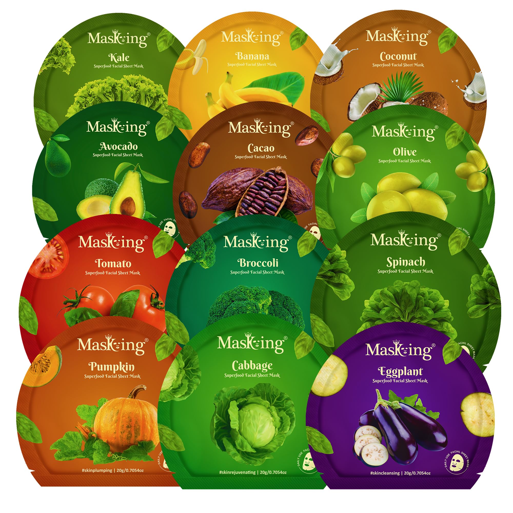 Masking Superfood Sheet Mask | Natural Facial Sheet Mask | Face Serum Mask for Women Combo (PACK OF 12)