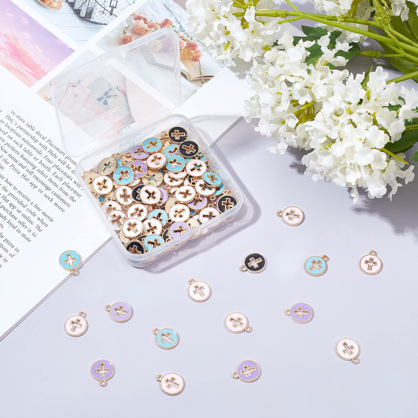 Nbeads 100 Pcs Pendentifs Croix Émail Alliage - Breloques Dorées Pour Bijoux Et Artisanat