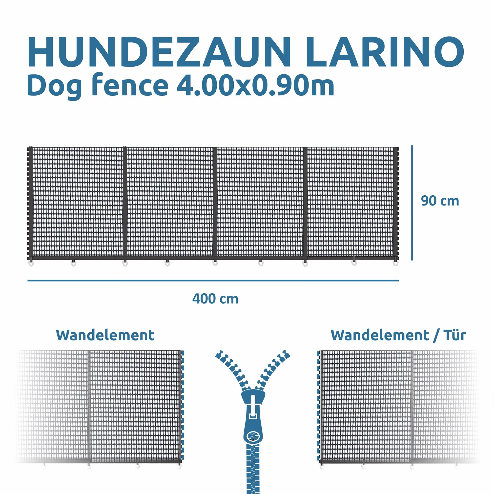 your GEAR Clôture mobile pour chien de 4 m pour camping et jardin - Maille en textilène robuste de 90 cm de haut - Extensible à l'infini et résistant aux intempéries - Kit complet avec poteaux