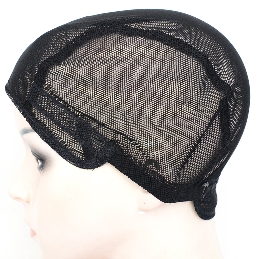 Mesh Wig Caps for Making Wigs 2 pcs Black Color Stretch Weaving Caps with Back Adjustable Straps For Women (Medium, Black Stretch Cap)