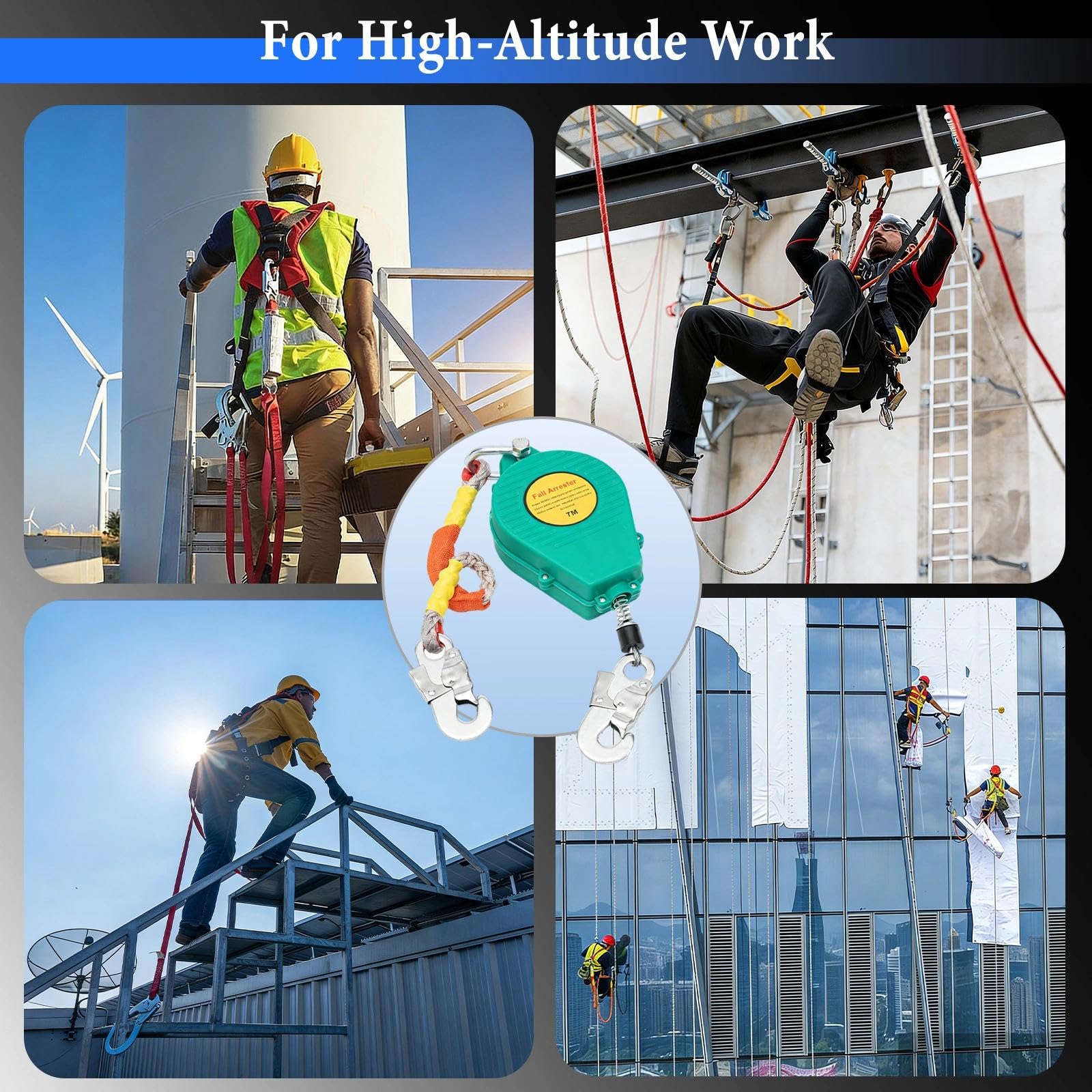 Arnes Linea de Vida Retráctil Tejado, 3-20m Dispositivo Anticaidas Retráctil Seguridad para Techado y Construcción, 150 kg Linea de Vida Retractil con Gancho Autoblocante(Verde,10m)