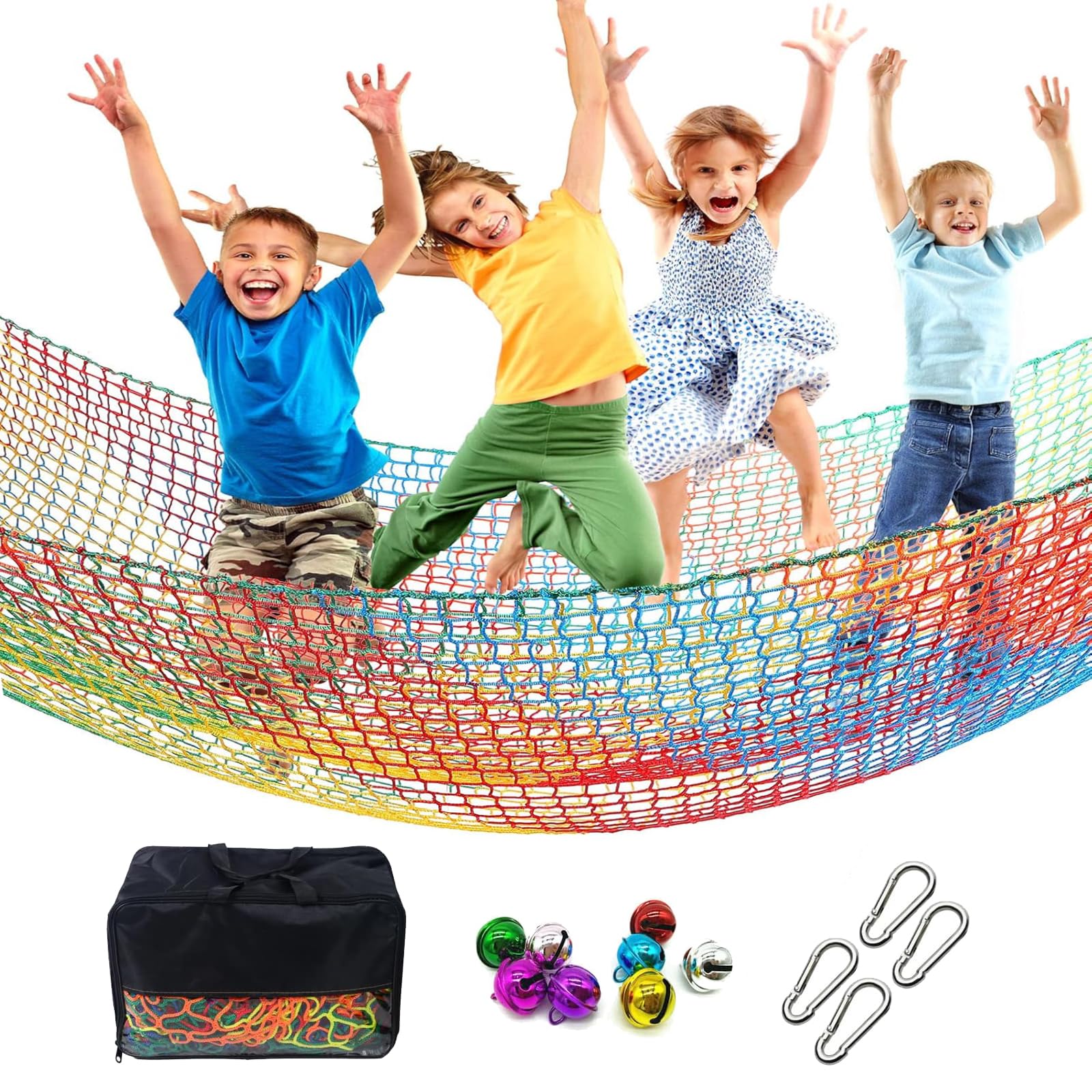 Kletternetz Spielplatz, Doppellagiges Schutznetz Kinder Klettergerüst Schaukel, Absturzsicherungsnetz für Spielplatznetz Regenbogenfarben(2x3m)