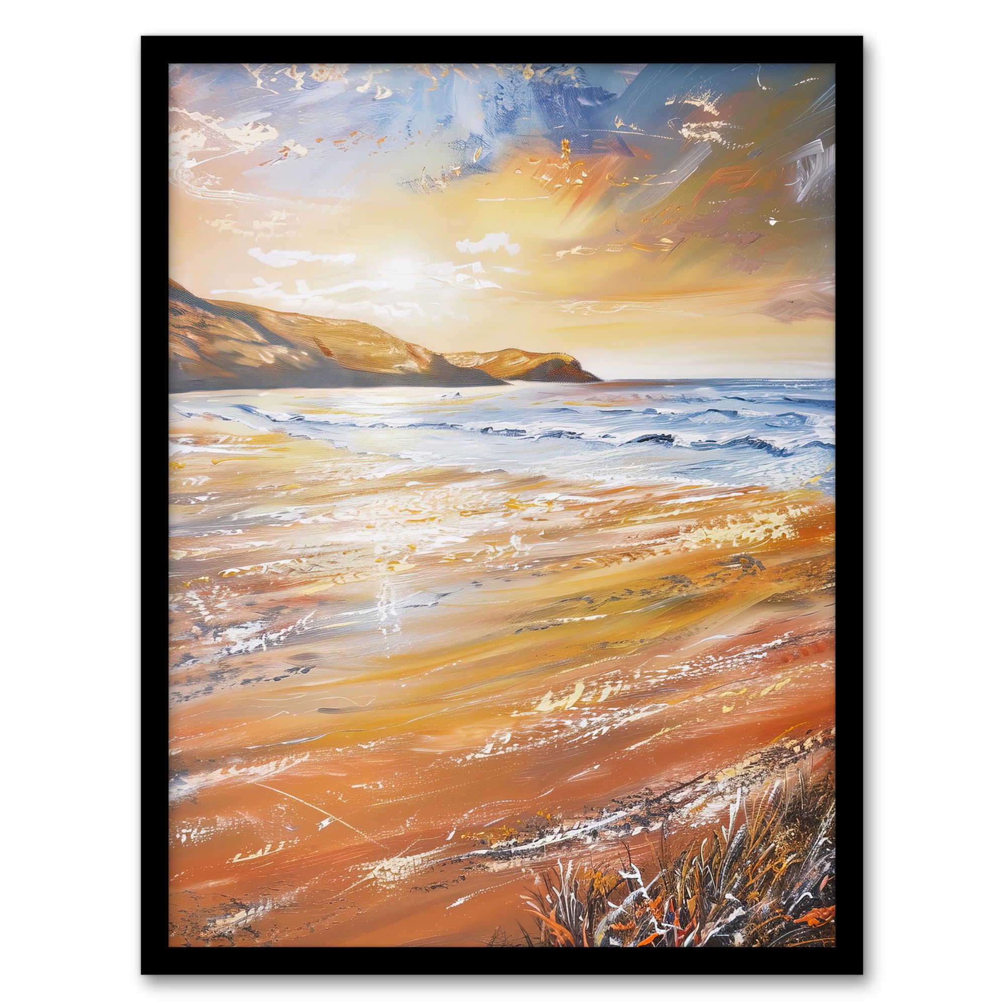 Artery8 Woolacombe Bay Seaside Sunset Coastal Landscape Living Room Artwork Framed Wall Art Print A4