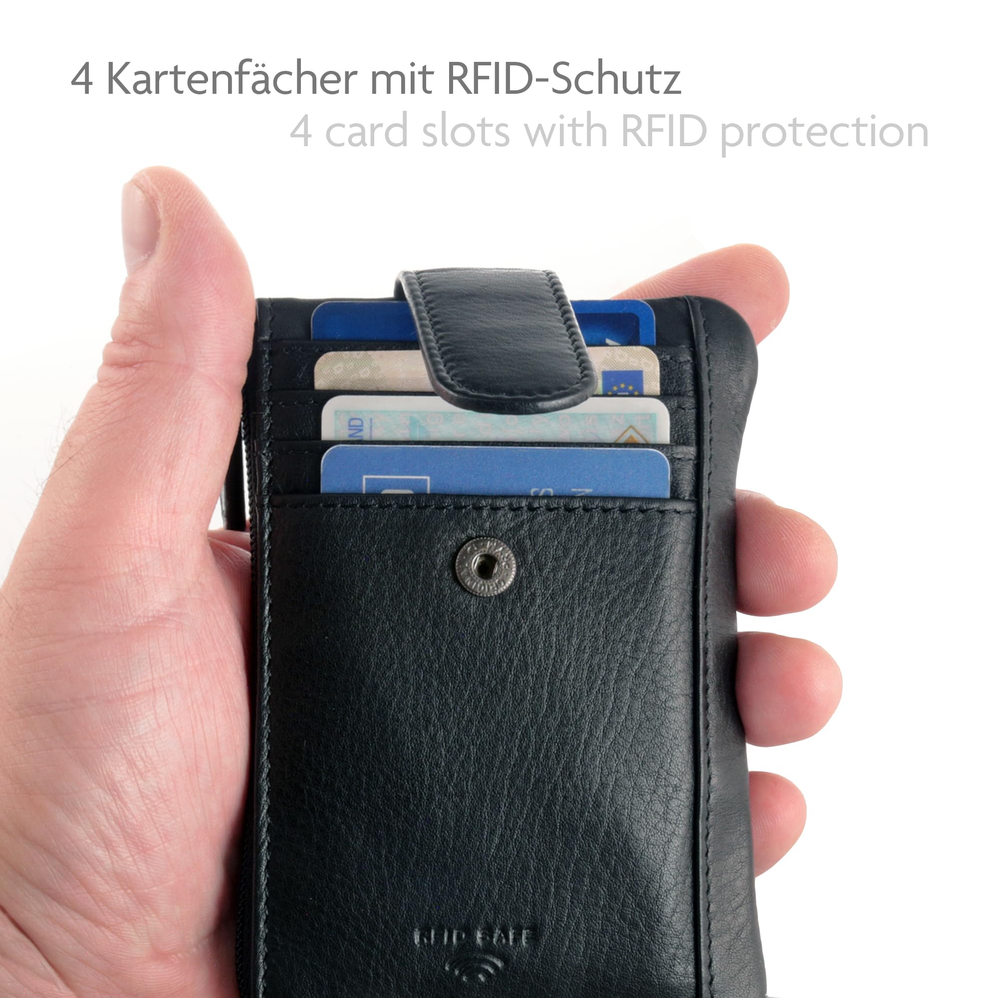 Fa.Volmer Etui na klucze 2 przegródki | plus 4 zewnętrzne przegródki na karty z ochroną RFID | prawdziwa skóra | w zestawie pudełko prezentowe | model: Keytcher