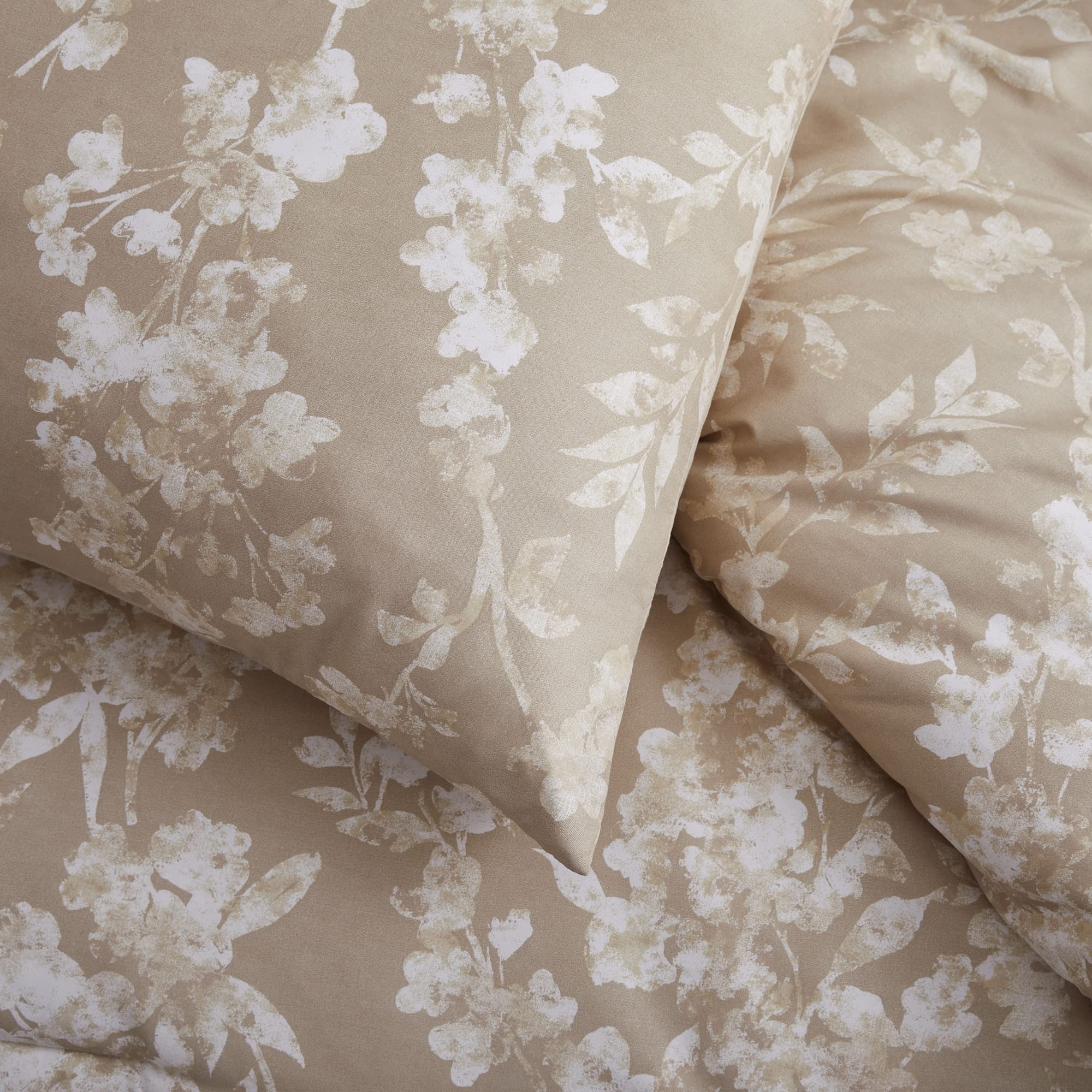 Wonderful Comforter Sets King Solid Bedding Comforter Set - 7 Pieces Reversible Floral Print All Season Bedding Sets with Comforters, Flat Sheet, Fitted Sheet, Pillowcases & Shams (King, Khaki)