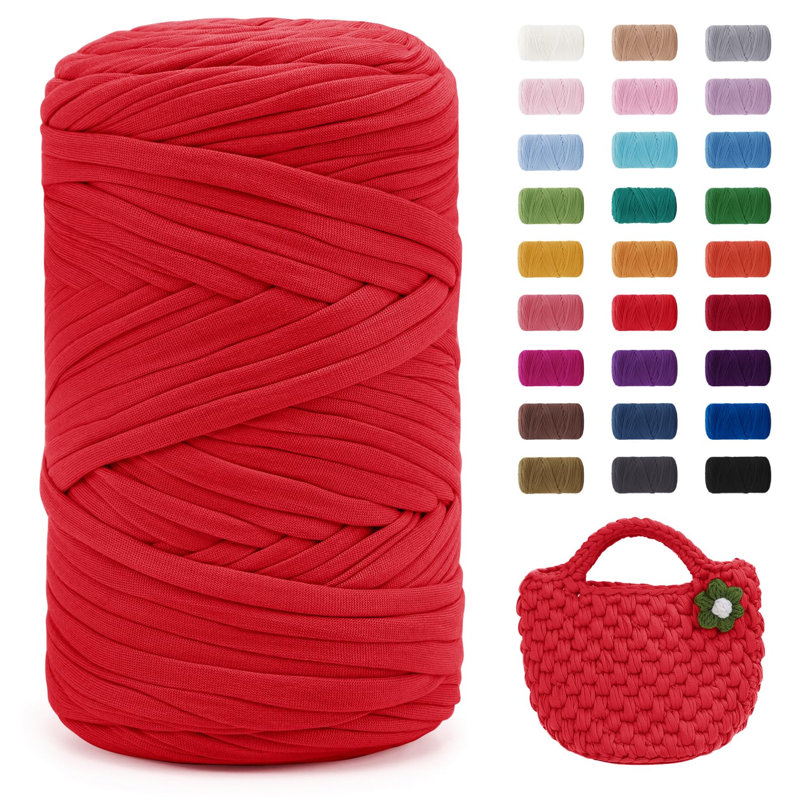 Hilo para camiseta rojo de 400g y tejer trapillo de ganchillo super suave para alfombras