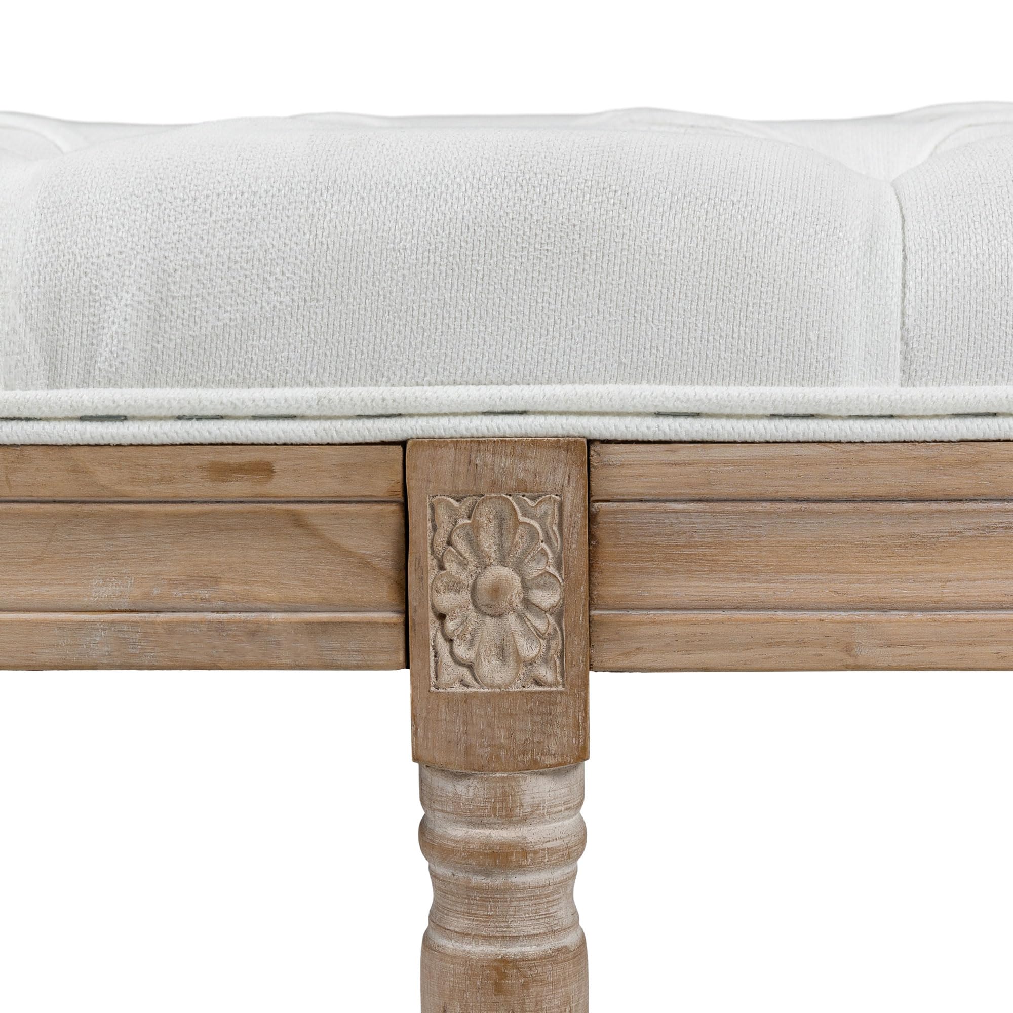 HOMCOM - Banco de asiento acolchado estilo vintage francés acolchado grueso revestimiento, tejido de aspecto lino, patas de madera maciza, crema