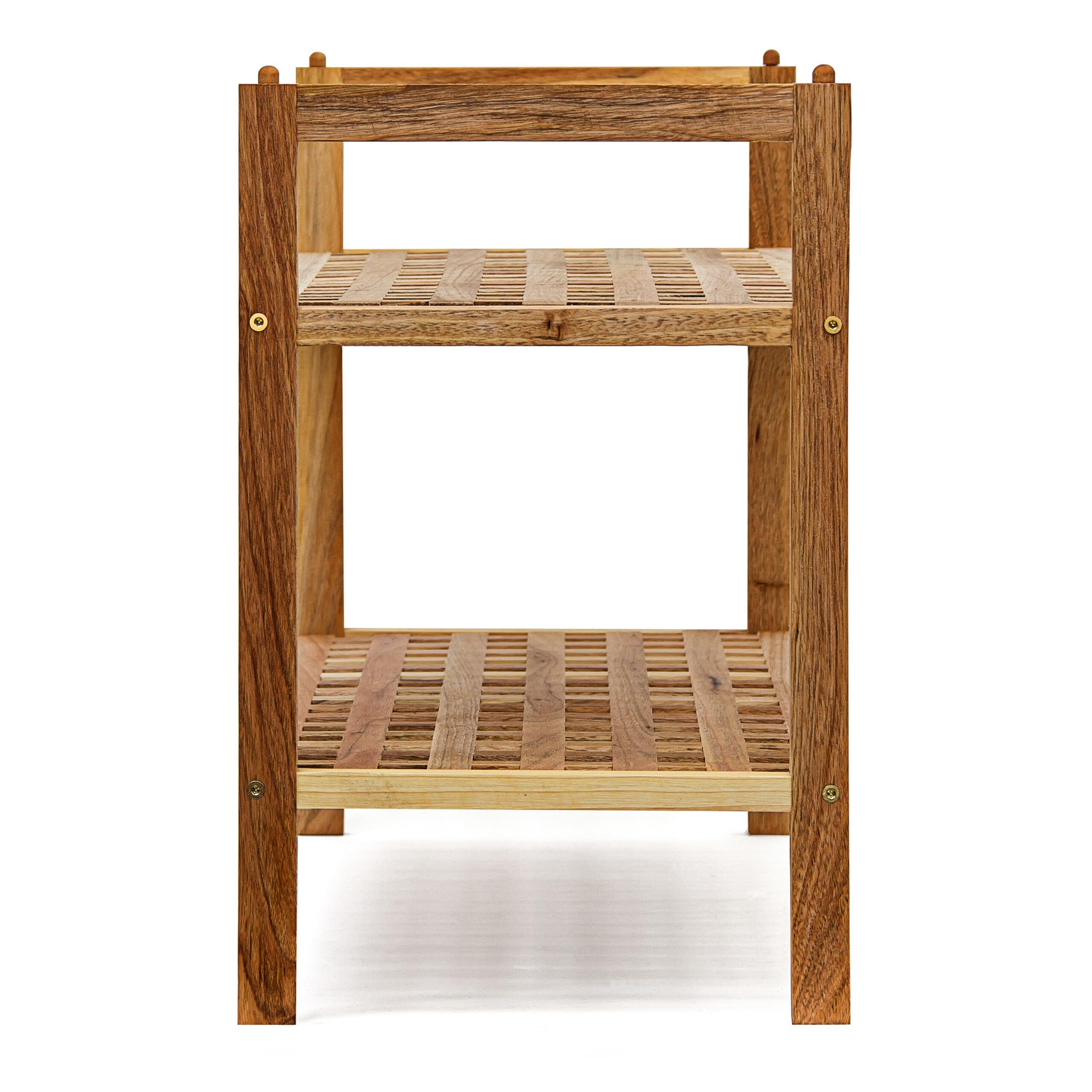 Relaxdays Schuhregal stapelbar, HxBxT:40,5x69x26cm, 2 Ablagen für 6 Paar, Holz, Schrank aus Nuss, Natur braun
