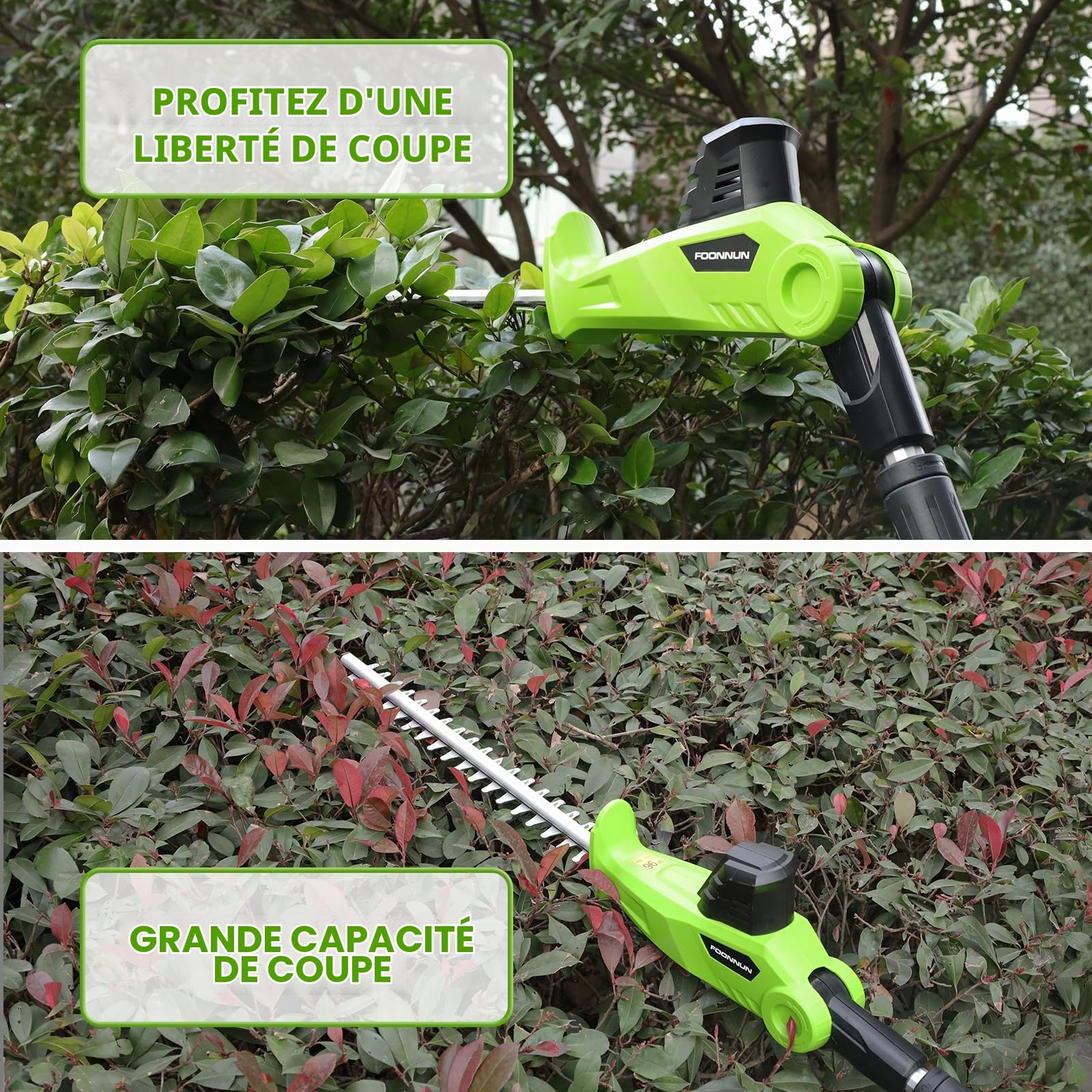Taille Haie Télescopique Sans Fil, Taille-Haies Électrique Sans Fil 20V 2.0Ah, (Longueur: 41cm,Capacité: 16mm), Multifunktion Taille-Haies, Avec 1 Batterie Chargeur, Pole D'extension De Cutter