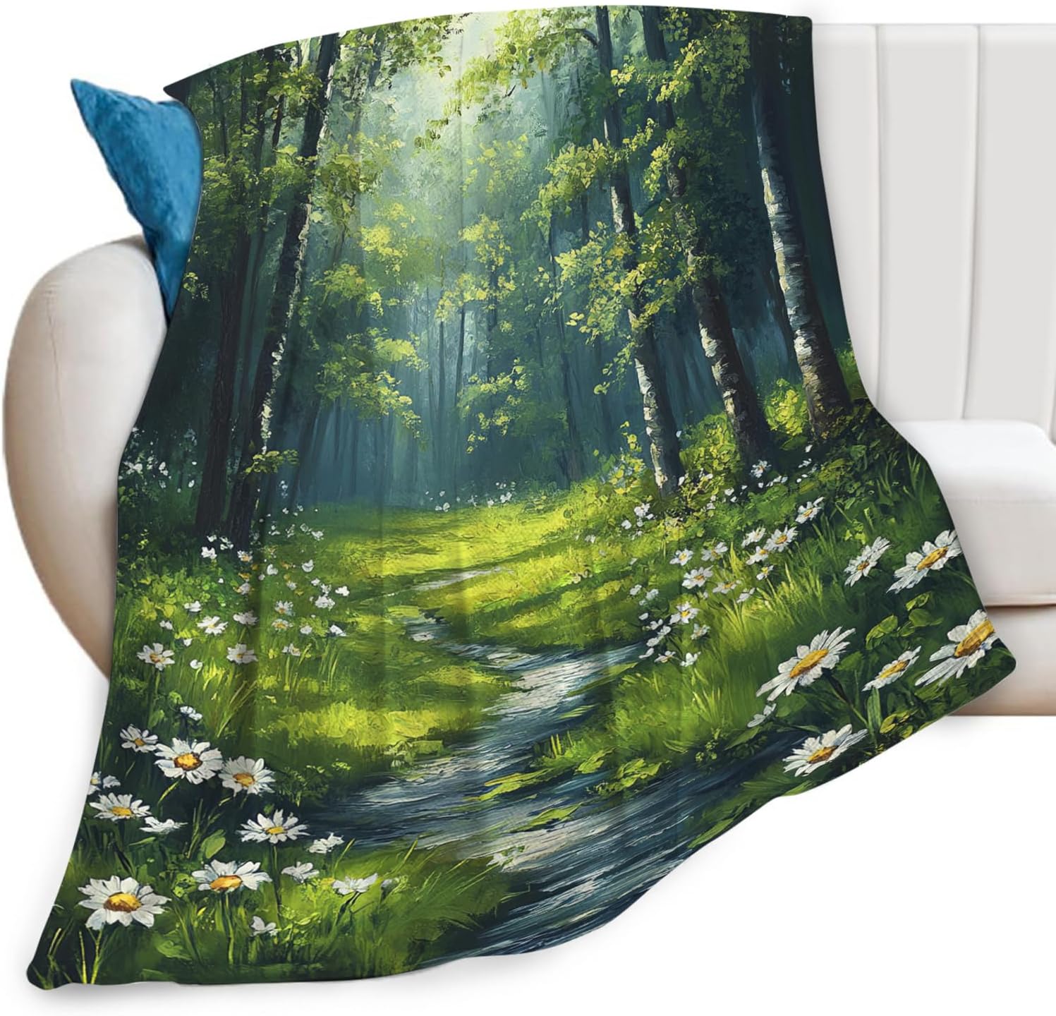 Forest Landscape Blanket, Forest Green Tree Fleece Blanket Gifts for Boys Girls, Warm Cozy Soft Flannel Stuff for Bed Sofa Couch 50" x 40" - Image 2