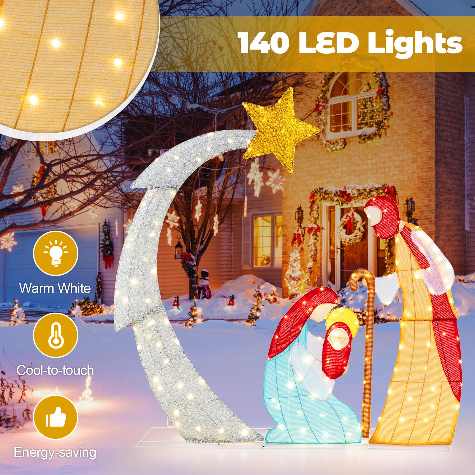 Snapklik.com : Tangkula 5 FT Lighted Christmas Nativity Scene Set ...