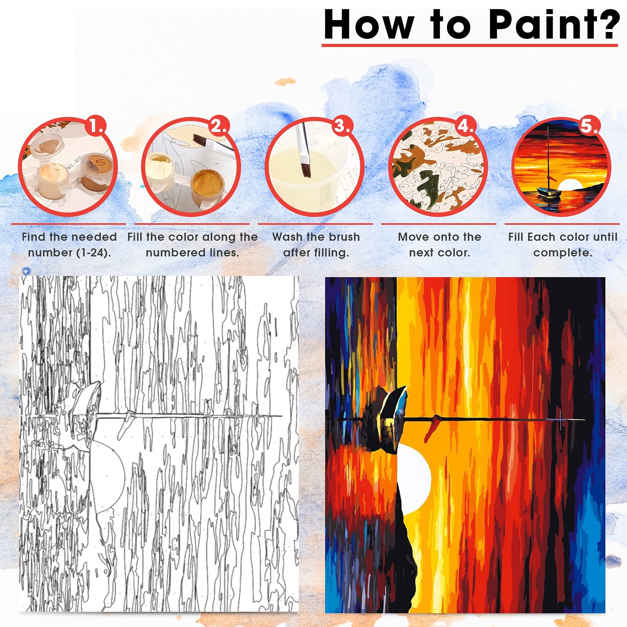 Peinture Par Numéros Adulte Coucher De Soleil – Kit Complet Avec Toile Encadrée, Chevalet En Bois Et Pinceaux, 30x40 Cm, Idéal Pour Débutants Et Relaxation