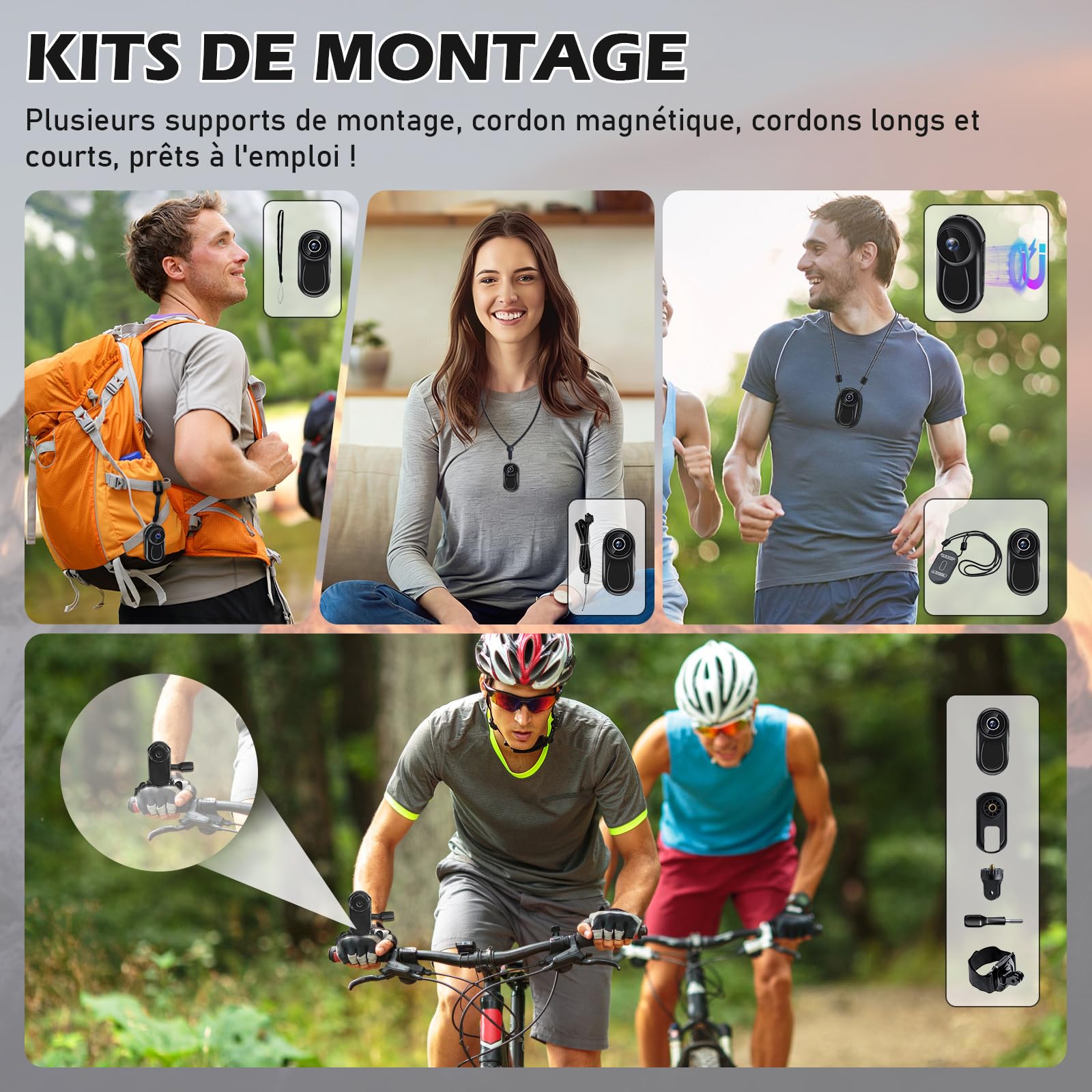 Caméra pour Moto, Mini Caméra d'action, Caméra Sportive POV à 120° | 28 g avec écran, fixation magnétique, autonomie de 2 heures, carte SD jusqu'à 256 Go, pour vélo, caméra de casque