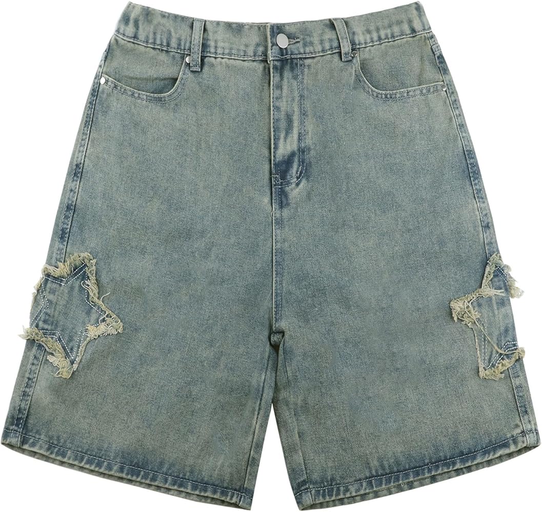 Sunidol Women's Y2K Baggy Jeans Shorts Star Patchwork Denim Shorts