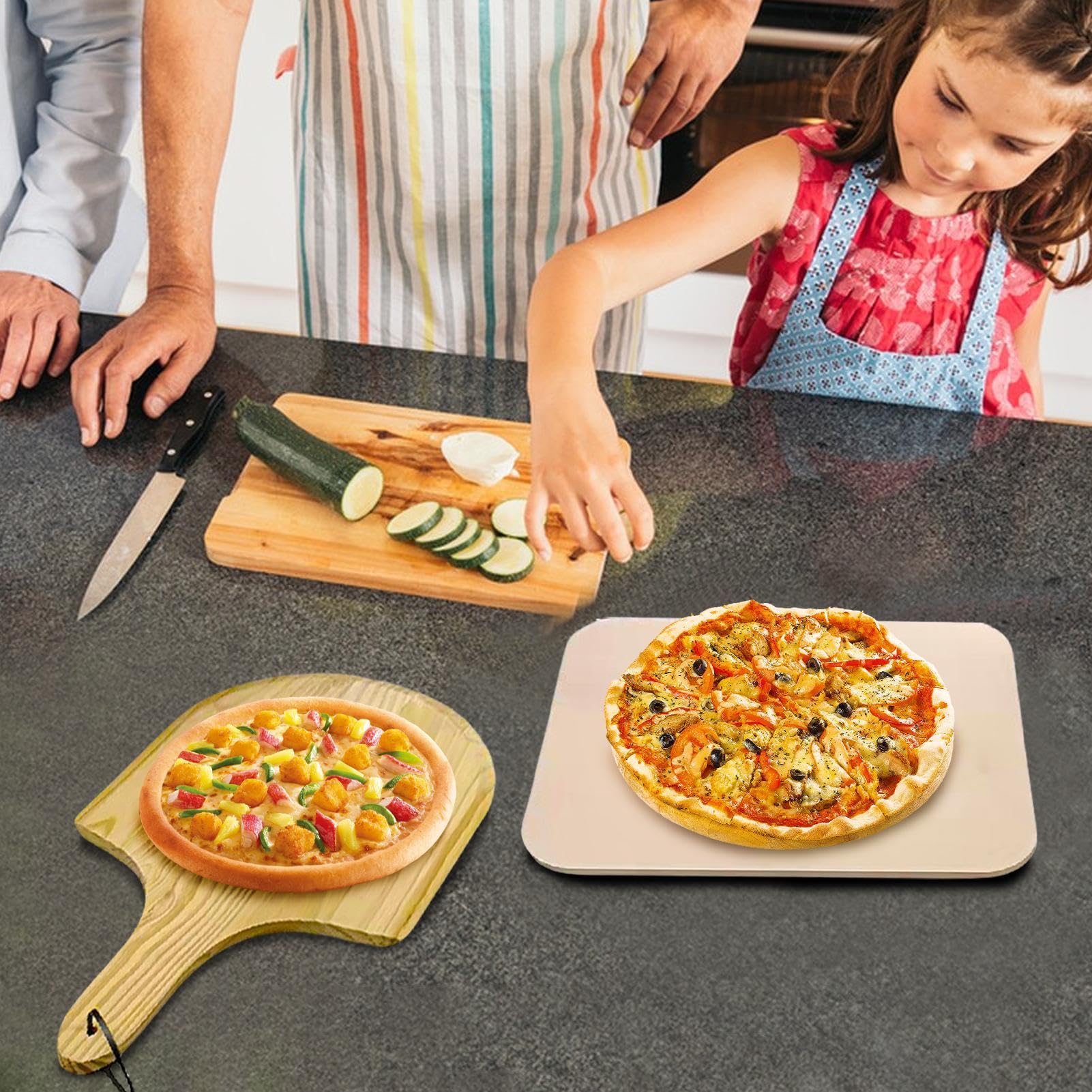 Piedra Para Hornear Pan,Piedra Para Pizza Para Horno,Piedra Para Cocinar | Pizza Con Paleta De Madera - Piedra Para Hornear De Cordierita Resistente Al Calor Para Hornear, Pizza, Pan, Pastel