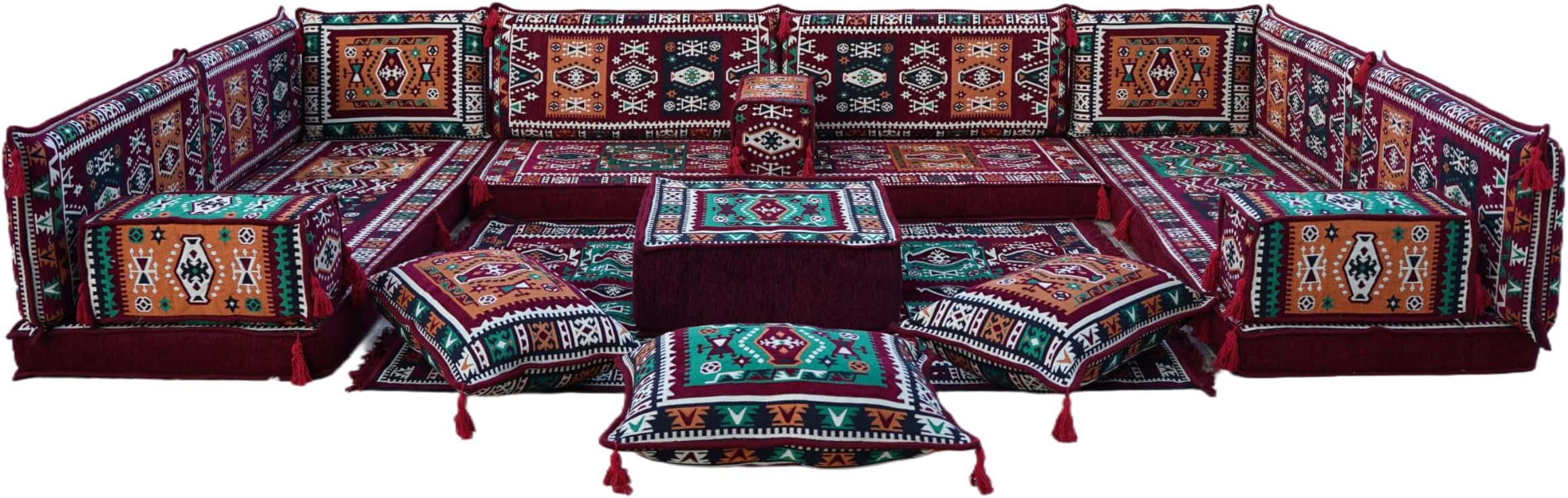 arabicsofa U Shaped Maroon Arabic Sofa Seating Set – Low Modular Sofa for Living Room