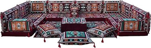 arabicsofa Juego de asientos de sofá árabe en forma de U color marrón – Sofá modular bajo para sala de estar