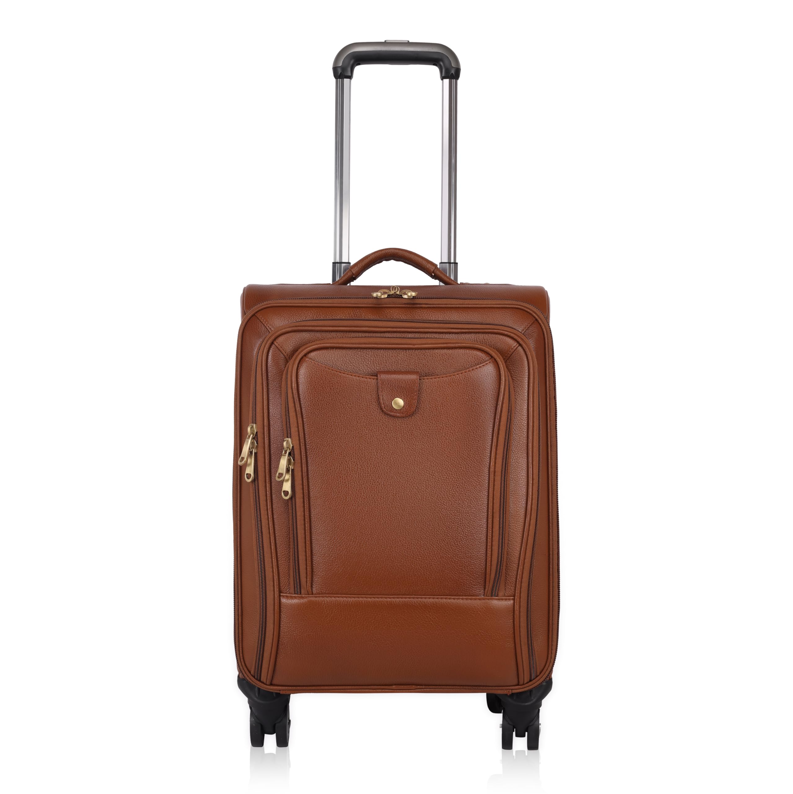 luxvion Quality Affordable Leather Expandable Trolley Bag, 30% Expansion, Combination Lock, 3-Level Height Telescopic Handle, 18×8×14 INCHES and 30.05 litres (TAN)-picture-45
