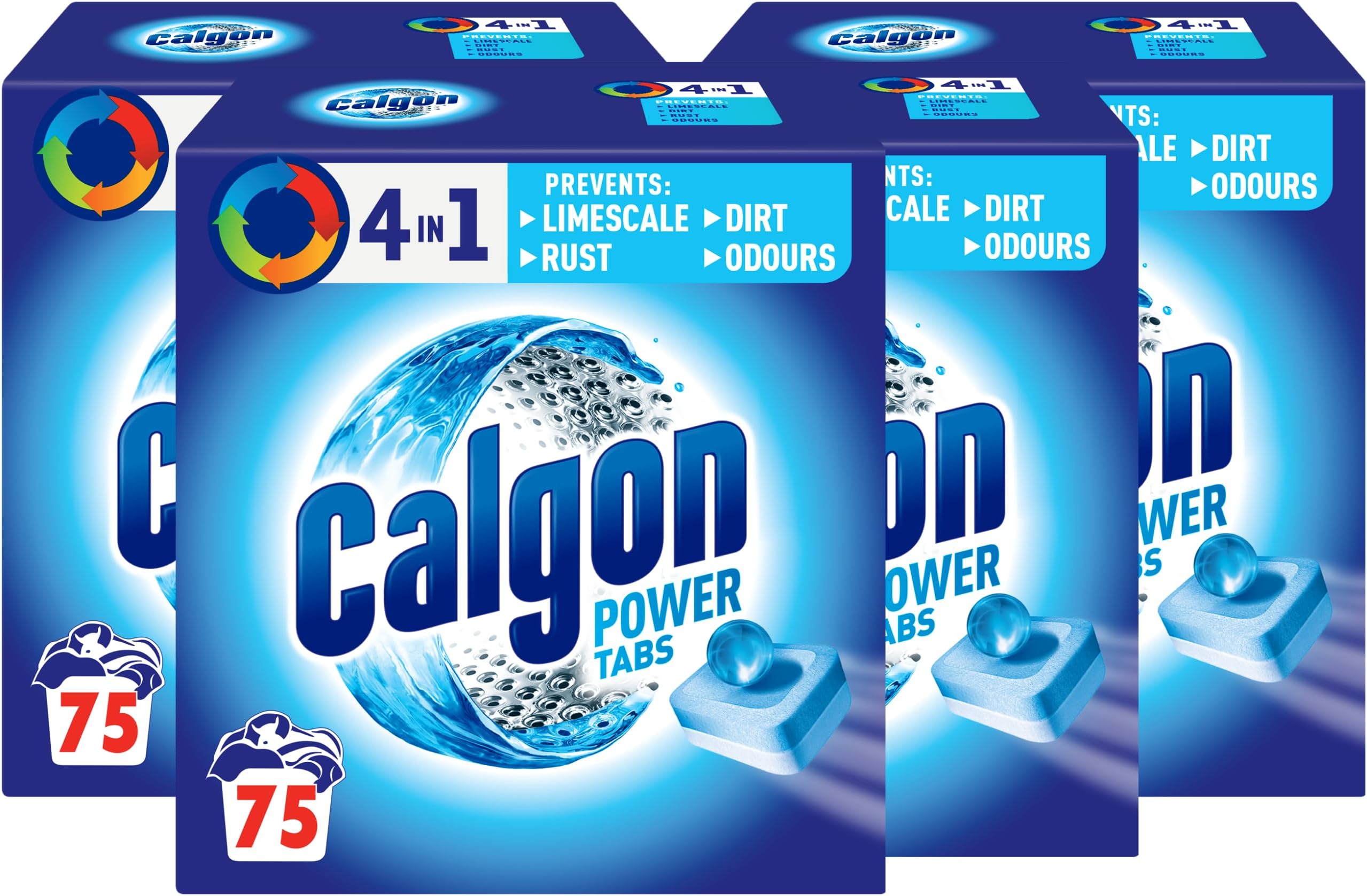 Tablets Water Softener Powerball 4-in-1, Large Pack 75 Tablets, Multipack of 4
