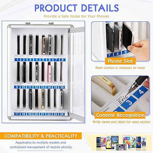 Miniatura 4 de Gabinete de almacenamiento para teléfonos celulares con 24 ranuras, de aleación de aluminio, para montaje en la pared con cerradura, se puede llevar