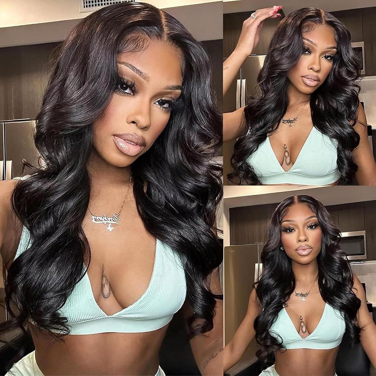 goodear 13X6 Lace Frontal Chocolate Brown Wig for Women, Long Wavy Lace Hairline Middle Part Synthetic Heat Resistant Wig for Daily Party-24 Inch