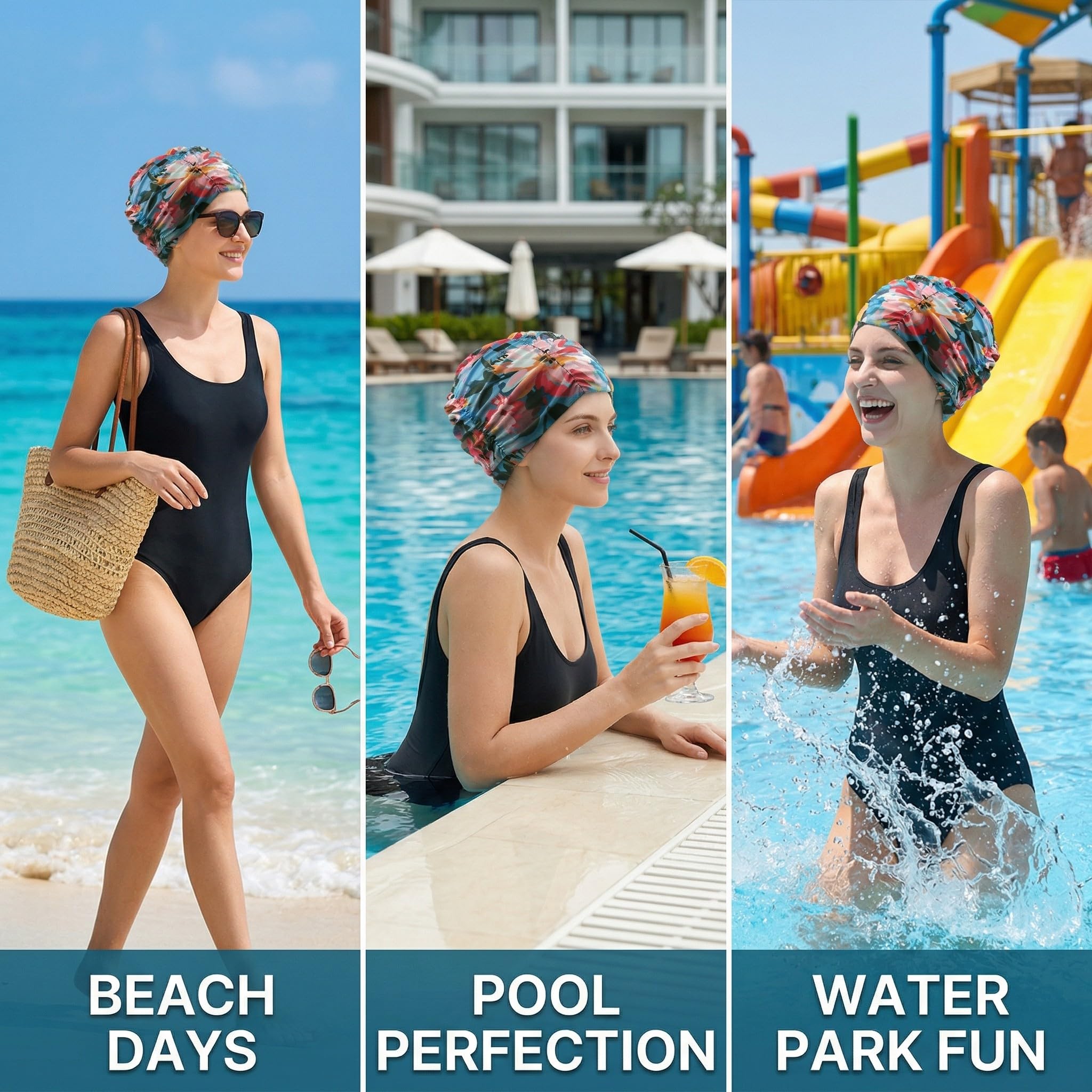 1 Pieza Gorro Baño (Flores Rosas) | Transpirable & Elástico | Para Natación, Verano