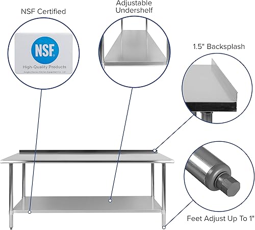 Miniatura 3 de Flash Furniture Reader - Mesa de trabajo y preparación de acero inoxidable calibre 18 con protector contra salpicaduras y estante inferior de 1.5