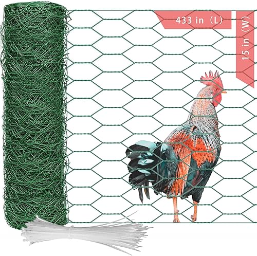 Alambre de pollo, valla de alambre de pollo, malla de alambre de pollo para jardín, malla de 0.63 pulgadas de 15 x 433 pulgadas, alambre de pollo