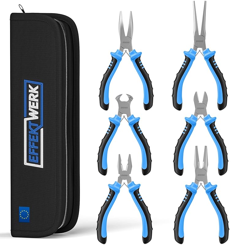 Kit de Alicates Mini EFFEKTWERK com 6 Peças, Bico Longo, Bico Curvo, Corte Diagonal e Cortador de Fios com Bolsa