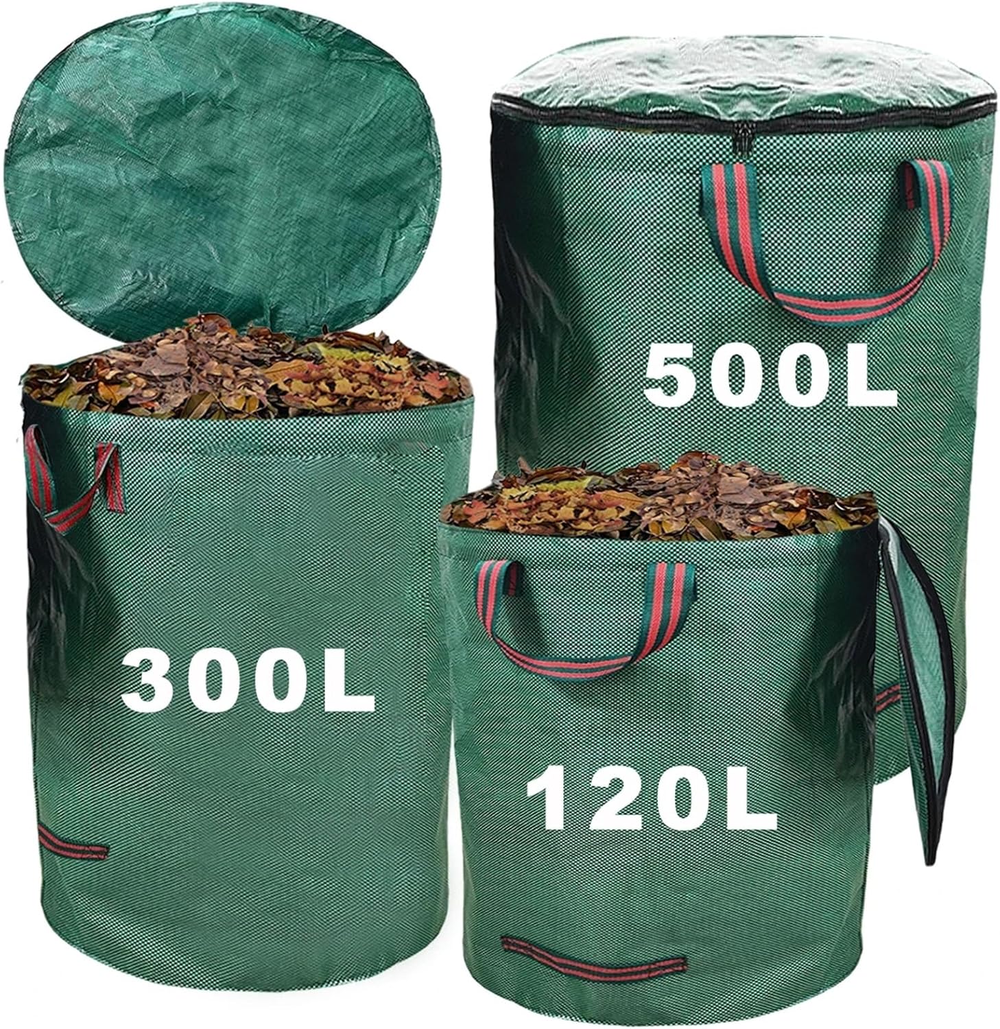 2 Pcs 32/80/132Gallon Garden Waste Bag Extra Large Leaf Collector Reusable Yard Garbage Storage Leaves Carrier With Cover For Leaves Lawn Debris(300L)