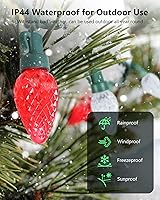 Vista 4 de Juego de 2 luces LED C7 de Navidad, 25.16 pies, 50 luces LED conectables para interiores y exteriores, luces navideñas rojas y blancas para casa