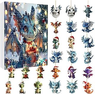 Calendrier Du Compte À Rebours De L'Avent 2024 Dragon – Calendrier De Compte À Rebours De Noël Amusant Avec Pendentifs Bébé Dragon | Kit De Pendentif À Breloque Dragon De Dessin Animé (B)