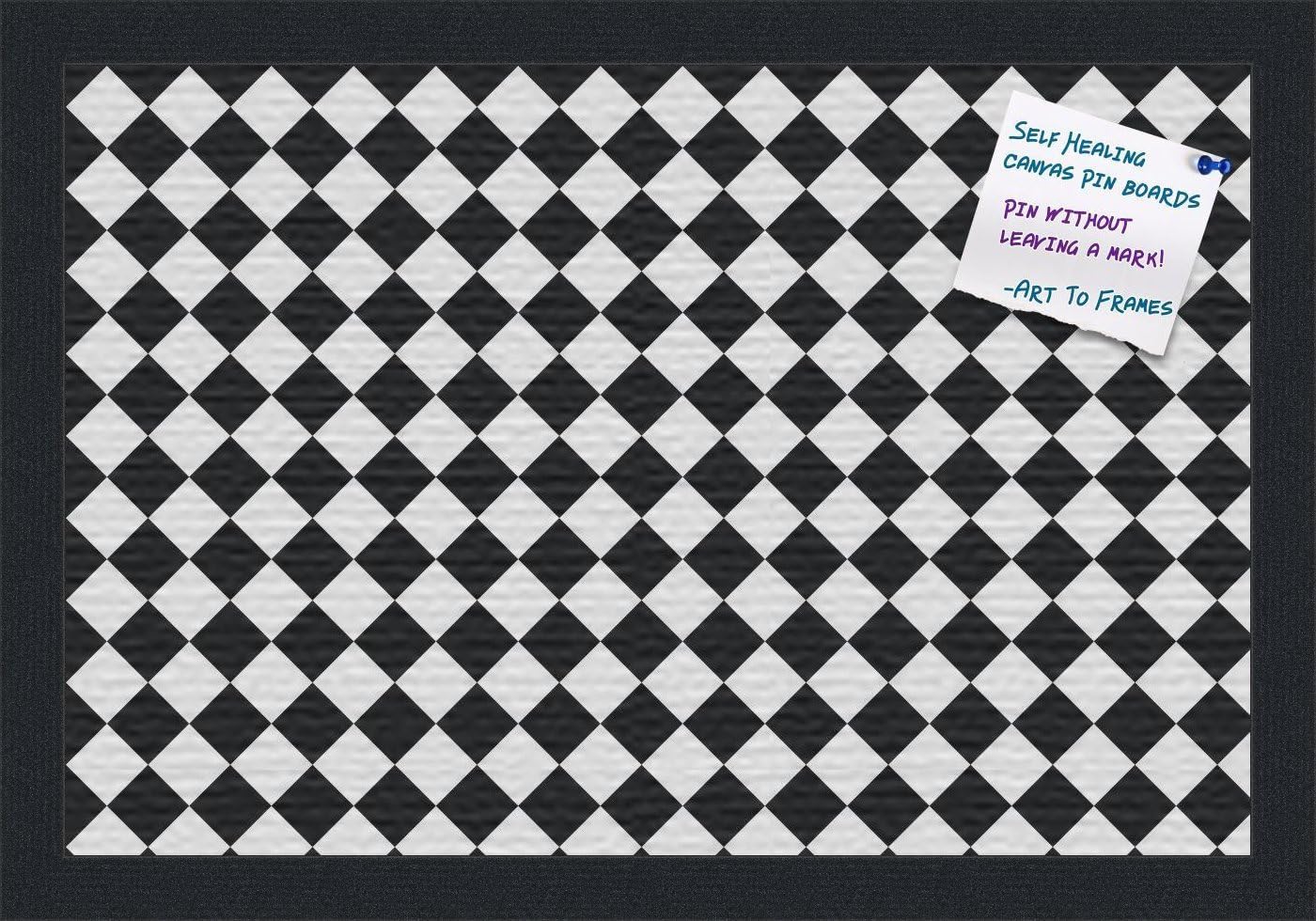 PinPix Decorative pin Cork Bulletin Board Made from Canvas, Seamless Checkerboard Design Printed at 18x12 Inches and Framed in Satin Black (PinPix-166)