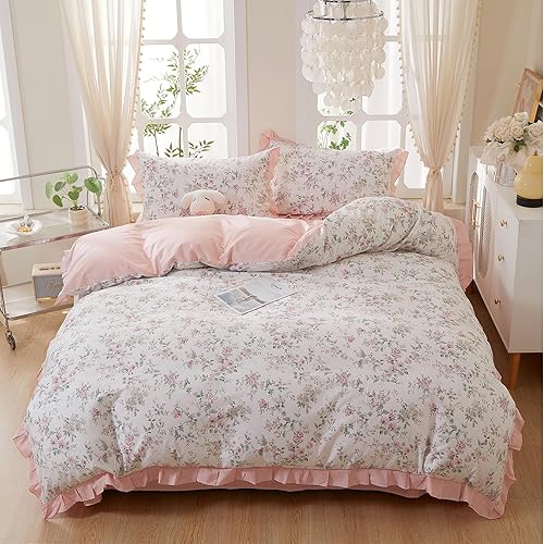 Miniatura 88 de 3 piezas de juego de funda de edredón tamaño individual XL, funda de edredón blanca con estampado floral azul, ropa de cama coquette de algodón