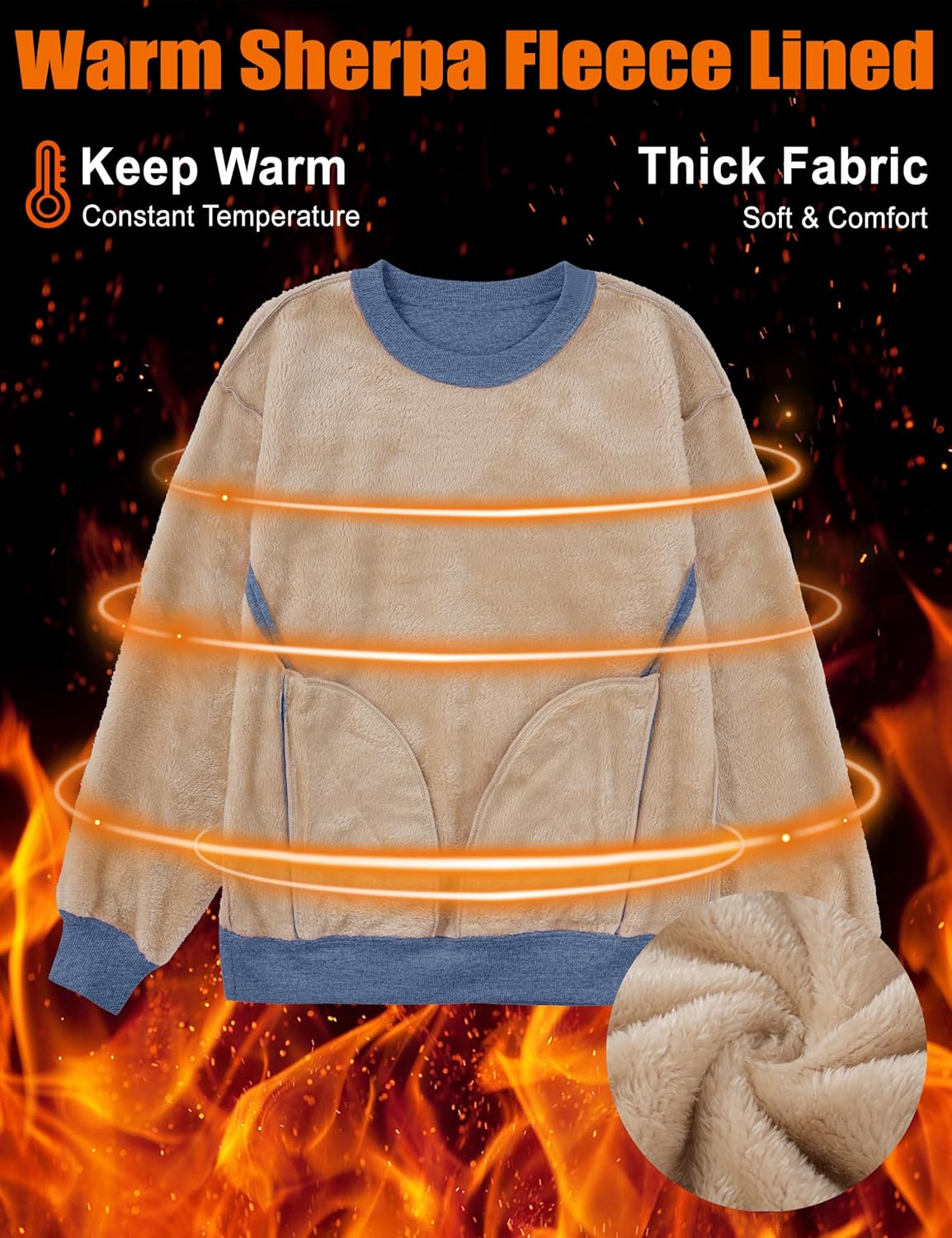 MAGCOMSEN Women's Sweatshirts Fleece Lined Pullover Crewneck Cotton Casual Winter Warm Tops with Zip Pockets - Image 3