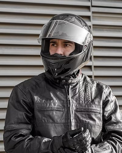 Miniatura 6 de ILM Casco de motocicleta de cara completa para Motocross y Street Bike certificado por DOT con 2 viseras Modelo-317 (negro brillante, M)